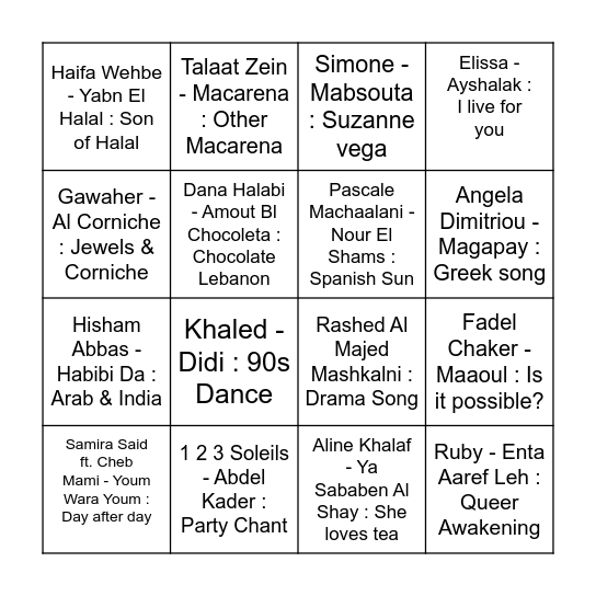 Queer Eid & Melody Hits Night by Salma Zahore Bingo Card