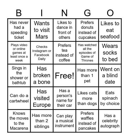 Teammate BINGO Card