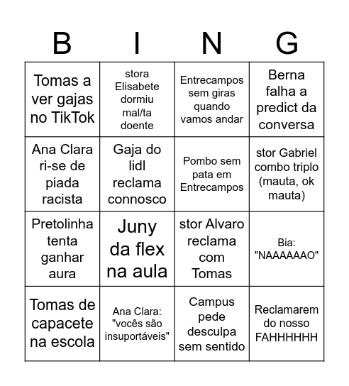 dia de escola Bingo Card