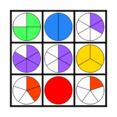 Fraction Circles to Fifths Bingo Card