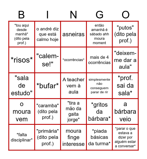 Português na sala 1.1. Bingo Card