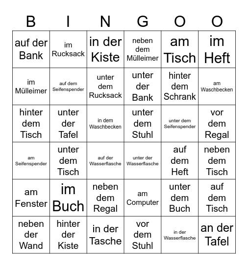 Präpositionsbingo Card