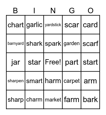 Monday Bingo Card
