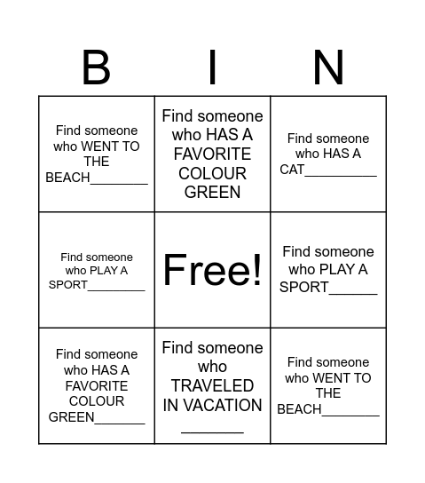 Untitled Bingo Card