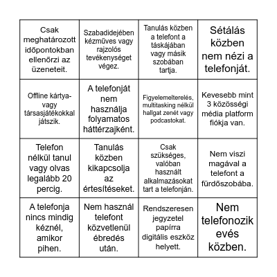 Digitális lekapcsolódás bingó Bingo Card