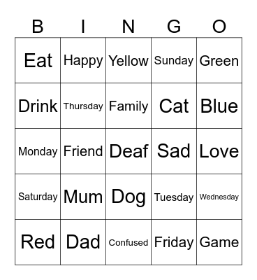 Sign Language Bingo Card