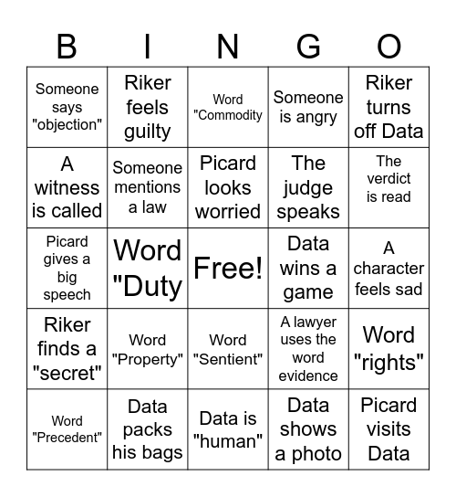 The Measure of a Man Bingo Card
