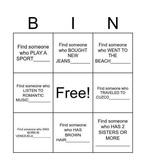 Untitled Bingo Card