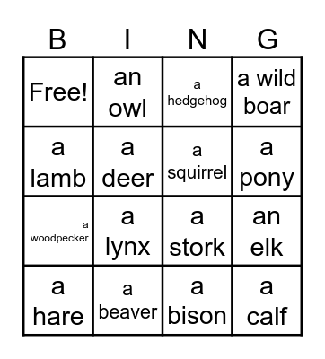 Animals Bingo Card