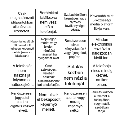 DIGITÁLIS LEKAPCSOLÓDÁS BINGÓ Bingo Card