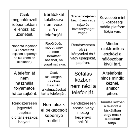 DIGITÁLIS LEKAPCSOLÓDÁS BINGÓ Bingo Card