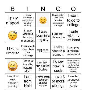 Multicultural Bingo Card