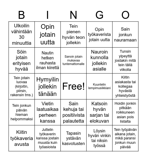 Onnellisuusbingo Card
