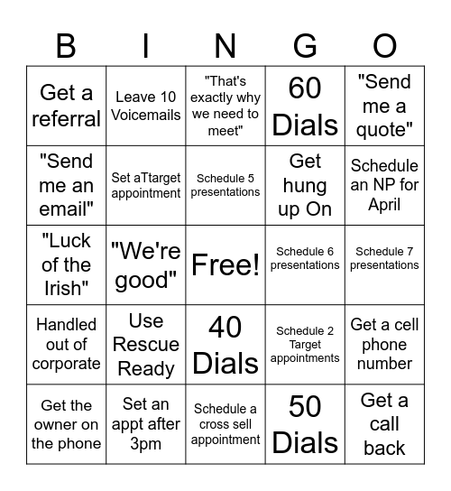 Phone Block Bingo Card