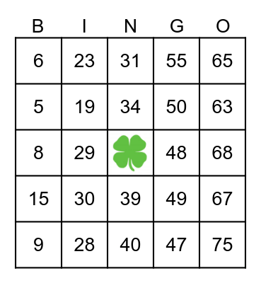 St. Patrick's Day Bingo Card