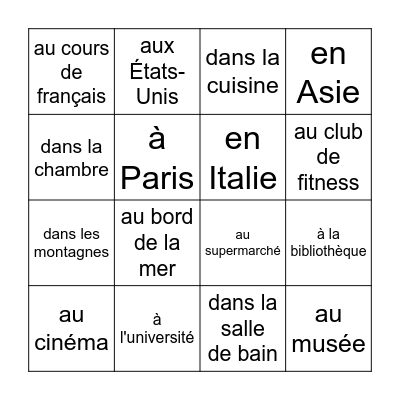 Le pronom "y" Bingo Card