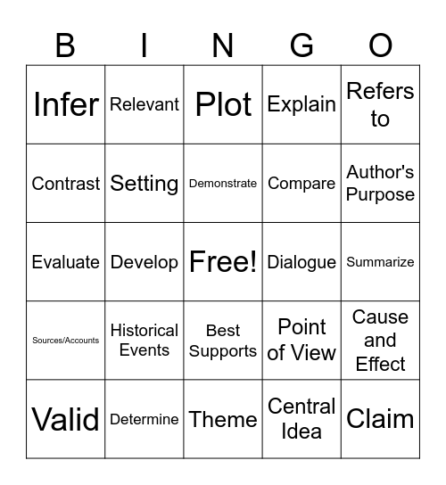 LEAP POWER WORDS Bingo Card