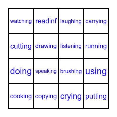 Past Continuous Bingo Card
