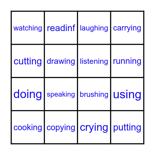 Past Continuous Bingo Card