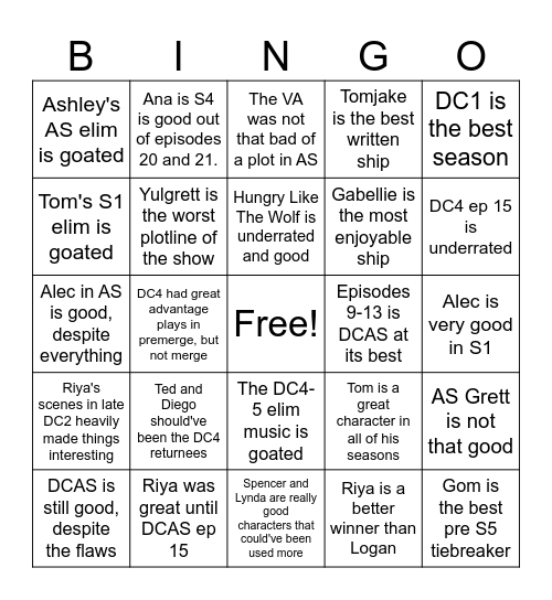 Untitled Bingo Card