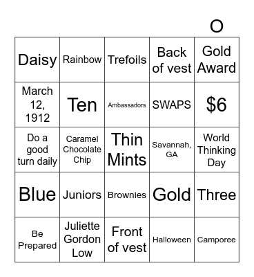 GIRL SCOUT BINGO Card