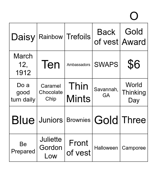 GIRL SCOUT BINGO Card