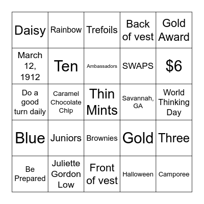 GIRL SCOUT BINGO Card