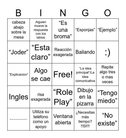 Bingo de Gramatica Bingo Card