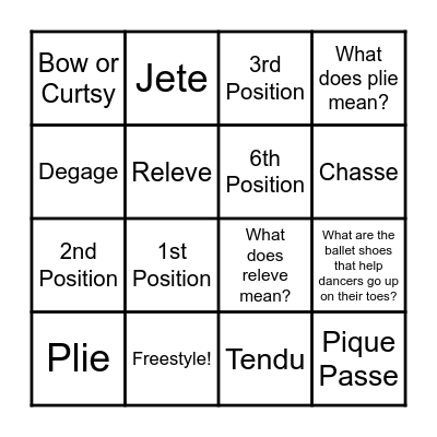 Ballet Bingo Card