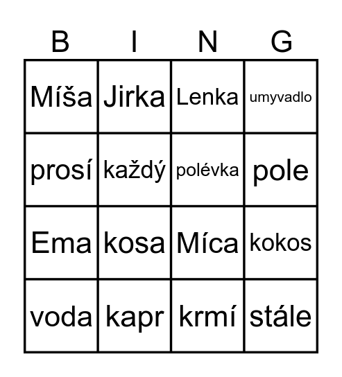 Čtenářské bingo Card