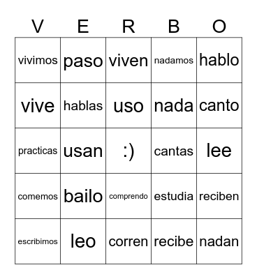 Spanish Conjugations Bingo Card
