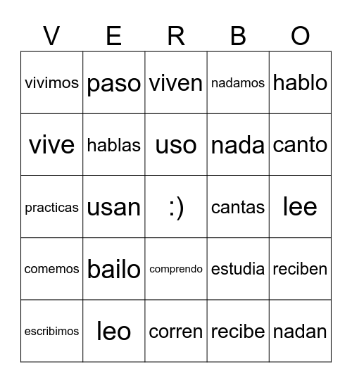 Spanish Conjugations Bingo Card