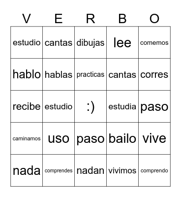 Spanish Conjugations Bingo Card
