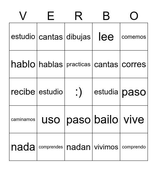 Spanish Conjugations Bingo Card