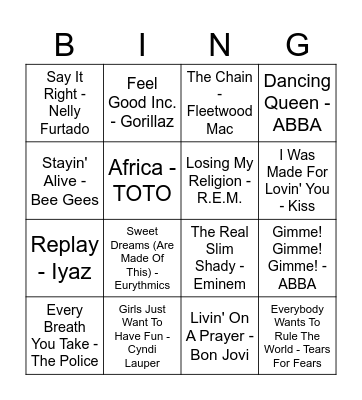 Music Bingo Card