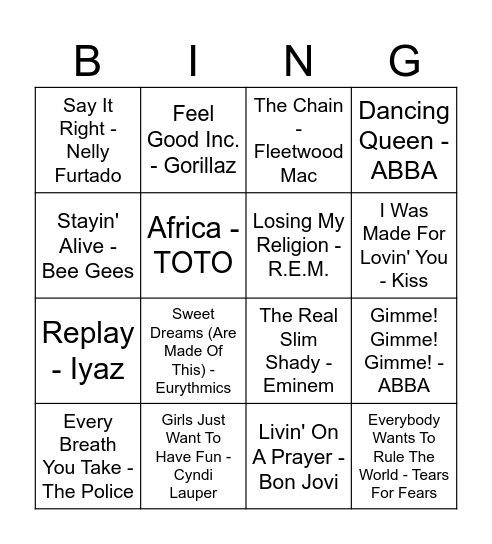 Music Bingo Card