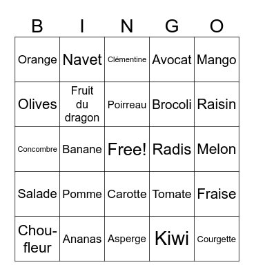 FRUITS ET LEGUMES Bingo Card