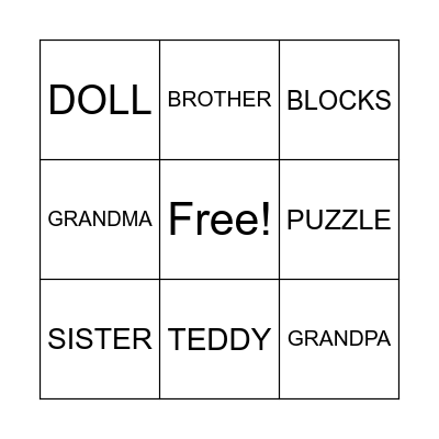 Toys and Family Bingo Card