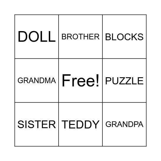 Toys and Family Bingo Card