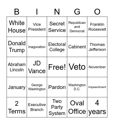 President Bingo Card