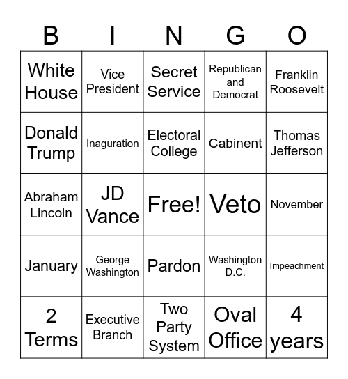 President Bingo Card