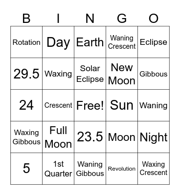 Moon Phases and Eclipses Bingo Card