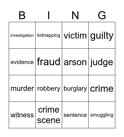 Crime Bingo (Skanska) Bingo Card