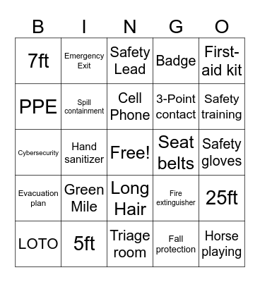 SAFETY Bingo Card
