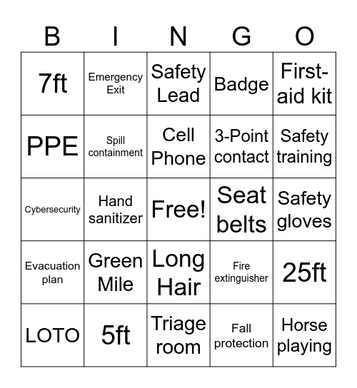 SAFETY Bingo Card