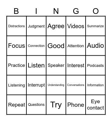 Listening bingo Card