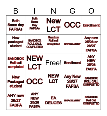 LEGENDS PRE-START WK STITCH BINGO Card