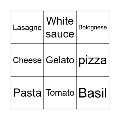 Italian Food Bingo Card
