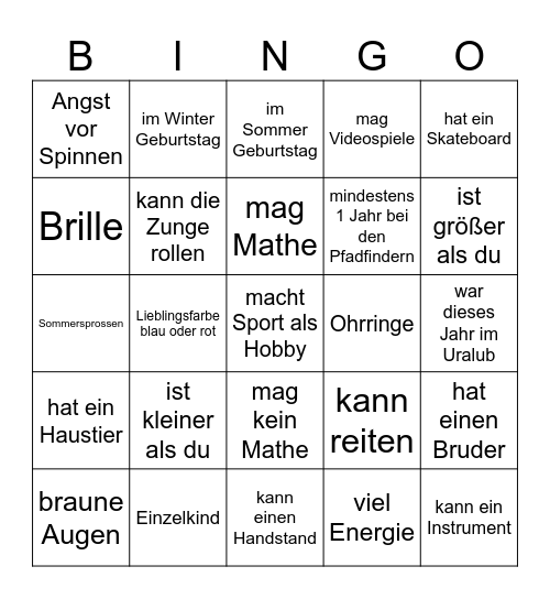 Eigenschaften Bingo Card