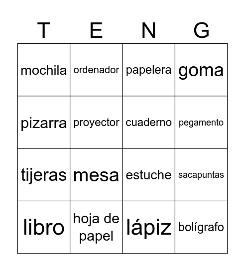 Las cosas en la clase Bingo Card